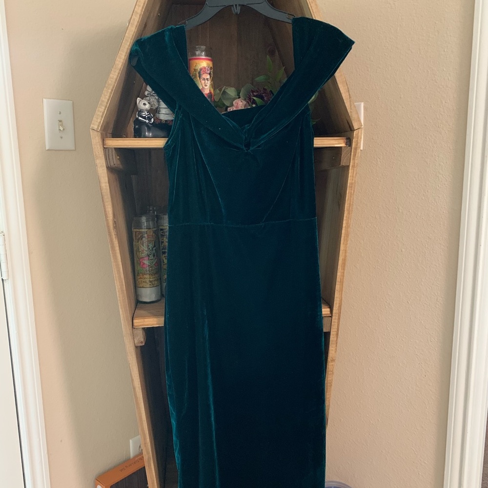 Dark green off the shoulder dress